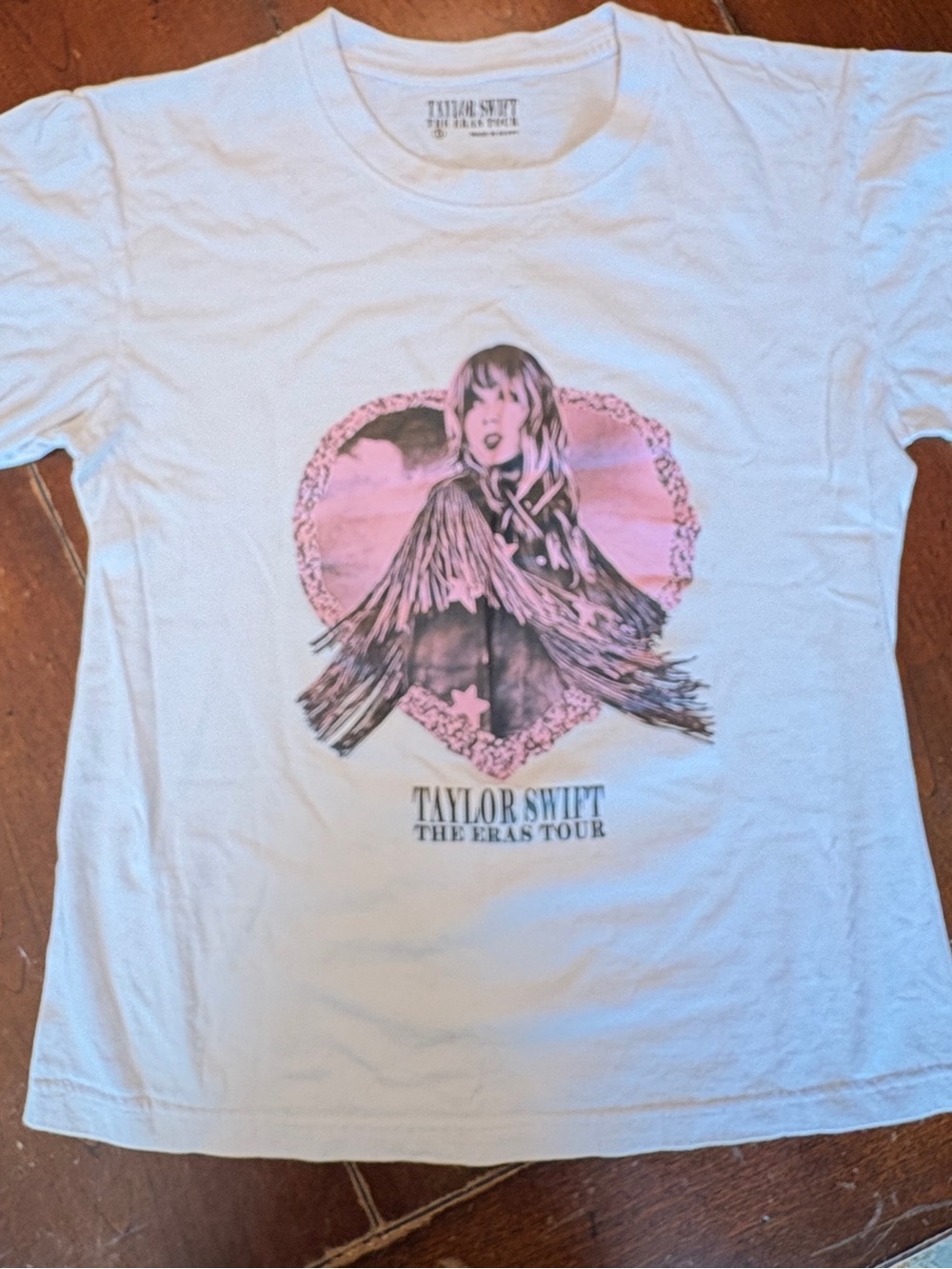 Taylor Swift White Womens’ Short Sleeve Tee with Pink Heart Graphic